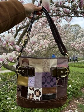 Coach Patchwork Shoulder Bag in Brown, Purple & Cream
